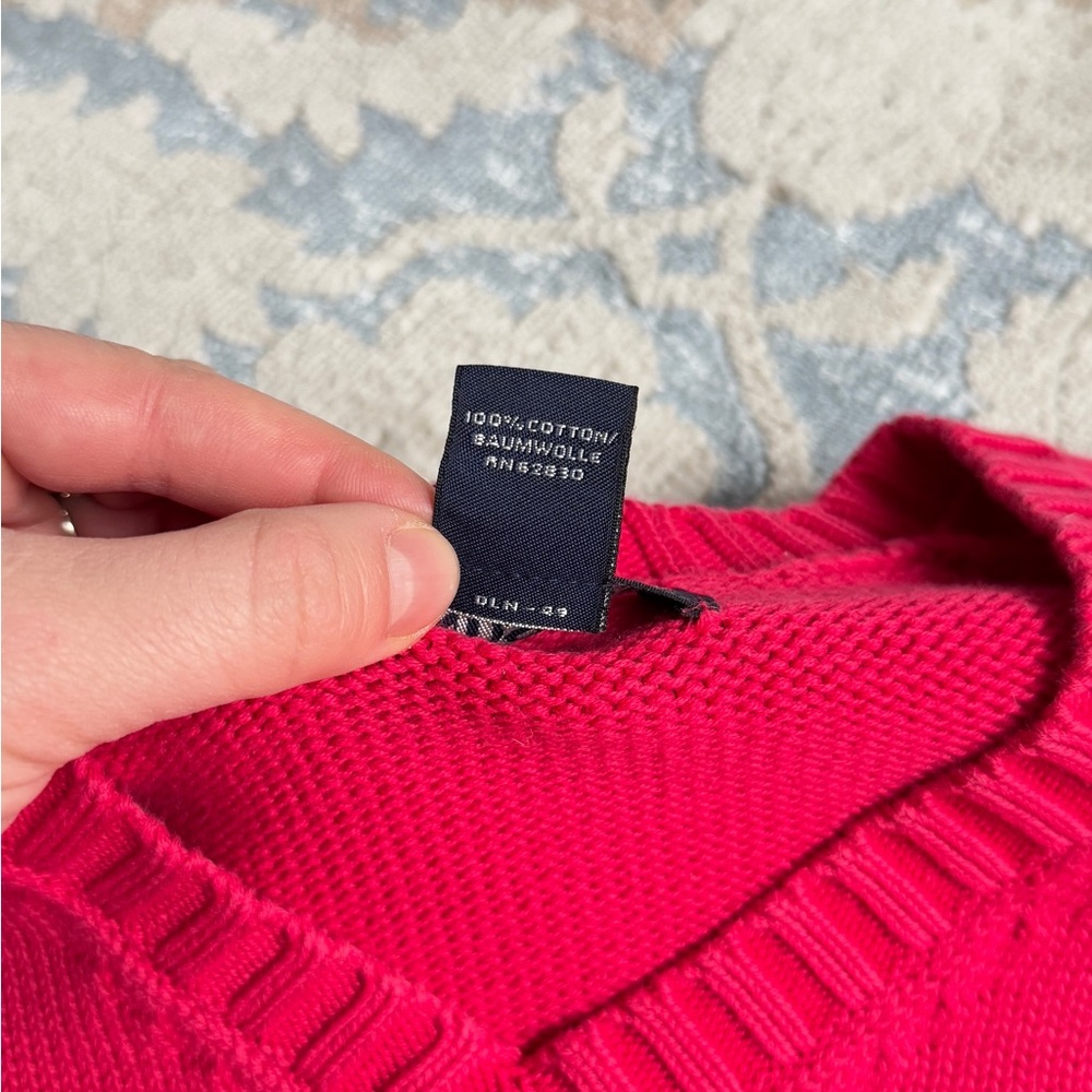 Super cool Magenta Lands’ End %100 cotton knit sweater V-neck size L - Picture 5 of 10